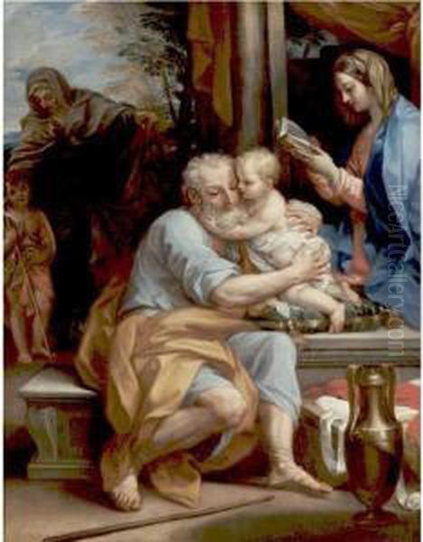 Saint Joseph Embracing The 
Infant Christ, The Virgin, The Infant Saint John And Saint Elizabeth 
Beyond Oil Painting by Bartolomeo Giuseppe Chiari