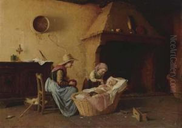 Feeding The Baby Oil Painting by Gaetano Chierici