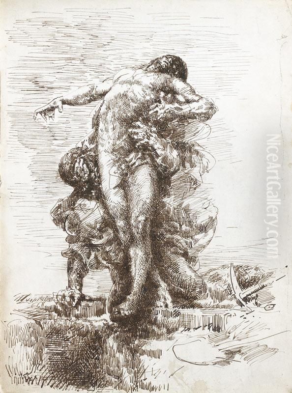 Homme Deterrant Un Cadavre Oil Painting by Nicolas Francois Chifflart