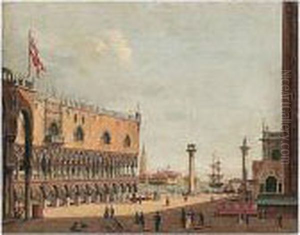Venice, A View Of The Piazzetta 
From The North, The Church Of San Giorgio Maggiore Beyond Oil Painting by Vincenzo Chilone