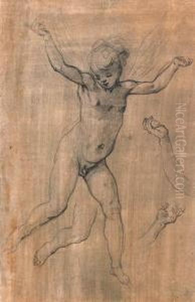 Empoli
An Angel In Flight, Arms Outstretched, With Subsidiary Studies Ofthe Arms And Right Leg
Black And White Chalk On Brown Prepared Paper Oil Painting by (Jacopo Chimenti) Empoli