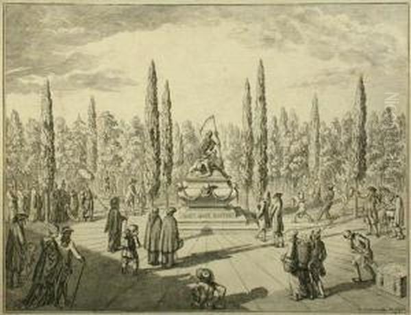 Inmitten Eines Waldchens Thront 
Der Tod Auf Einem Sarkophag.zahlreiche Menschen Aller Klassen Streben 
Auf Ihn Zu. Radierung Oil Painting by Daniel Nikolaus Chodowiecki