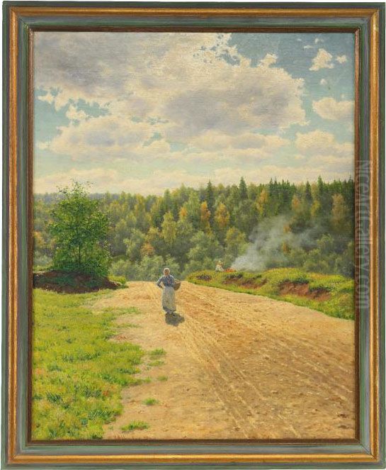 The Road Through The Forest In Summer Oil Painting by Ivan Fedorovich Choultse
