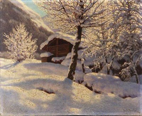 Country Cabin In Heavy Snow Oil Painting by Ivan Fedorovich Choultse