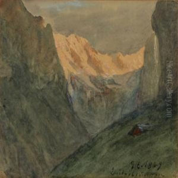 Mountainscape, 
Switzerland Oil Painting by Godfred B.W. Christensen