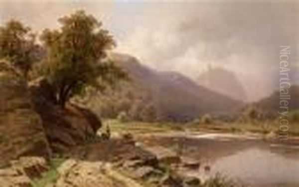 Partie An Der Thaya, Im
Hintergrund Die Burg Hardegg, Ruckseitig Auf Altem Etikett Betitelt
Und Bezeichnet Oil Painting by Adolf Chwala