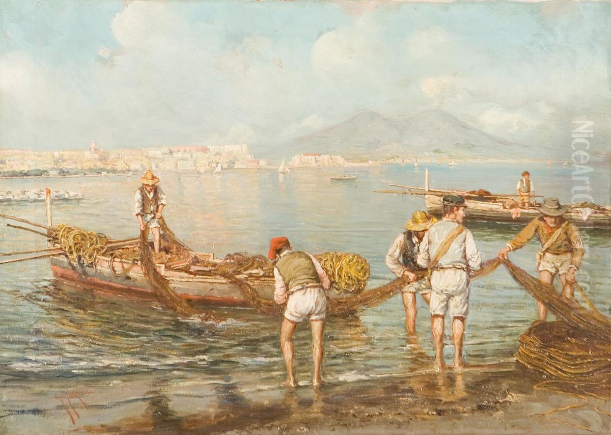 Pescatori Nel Golfo Di Napoli Oil Painting by Giuseppe Giardiello