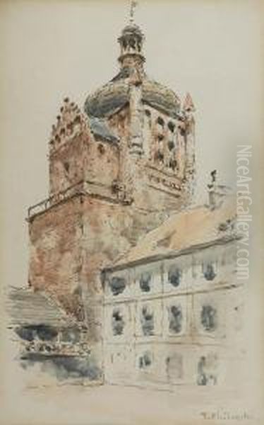 Wieza Zegarowa Zamku W Plocku Oil Painting by Tadeusz Cieslewski