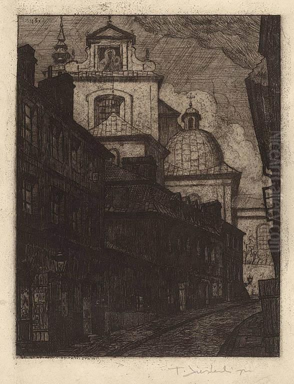 Ulica Zrodlowa W Warszawie Oil Painting by Tadeusz Cieslewski