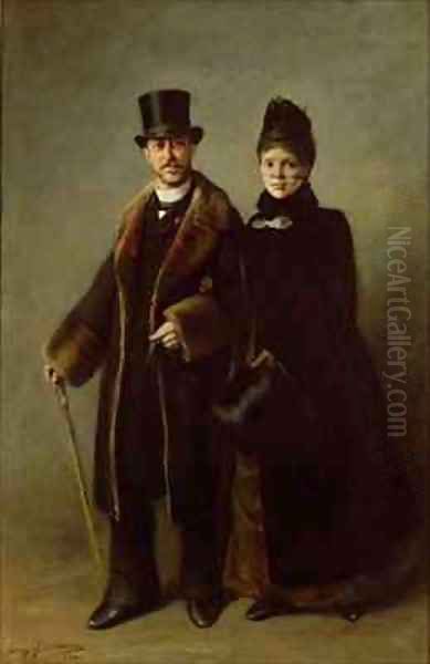Heinrich Schliemann (1822-90) and his Wife Oil Painting by Eugene Broerman
