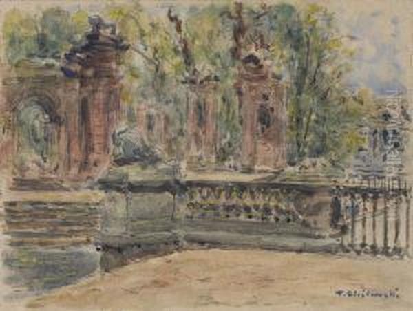 Lazienki Oil Painting by Tadeusz Cieslewski