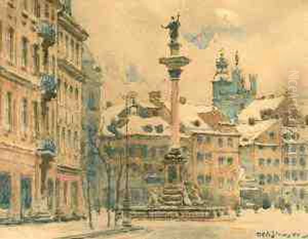 Plac Zamkowy Oil Painting by Tadeusz Cieslewski