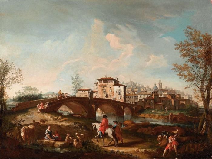 Veduta Di Una Cittadina
 Sulle Rive Di Un Fiume Oil Painting by Gianbattista Cimaroli