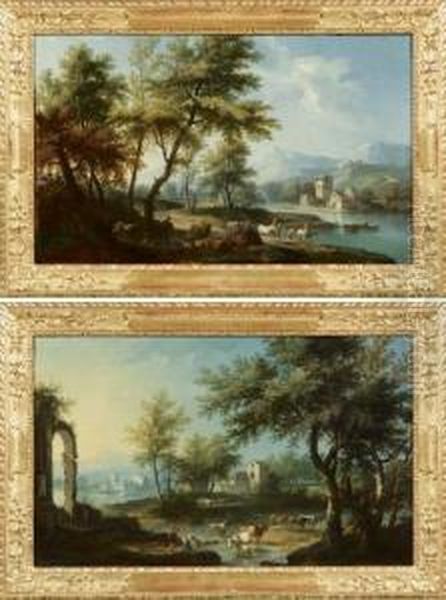 Paesaggio Fluviale Con Figure E Animali
Paesaggio Fluviale Con Contadini E Animali Oil Painting by Gianbattista Cimaroli