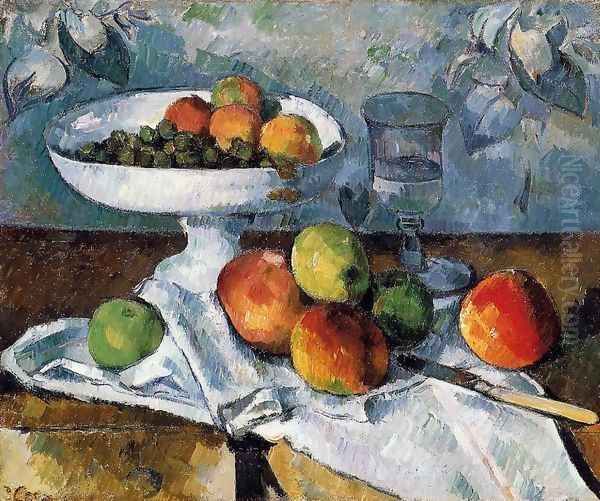 Compotier Glass And Apples Aka Still Life With Compotier Oil Painting by Paul Cezanne