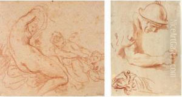 : A Nymph And A Cupid Dragging A Satyr Oil Painting by Giovanni Batista Cipriani