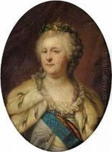 Small Scale Portrait Of Empress 
Catherine The Great Wearing The Orders Of Saints Andrew, George And 
Catherine Oil Painting by Giovanni Batista Cipriani
