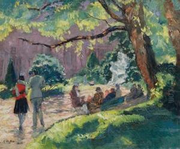 Park View With Figures Oil Painting by Paul Cirou