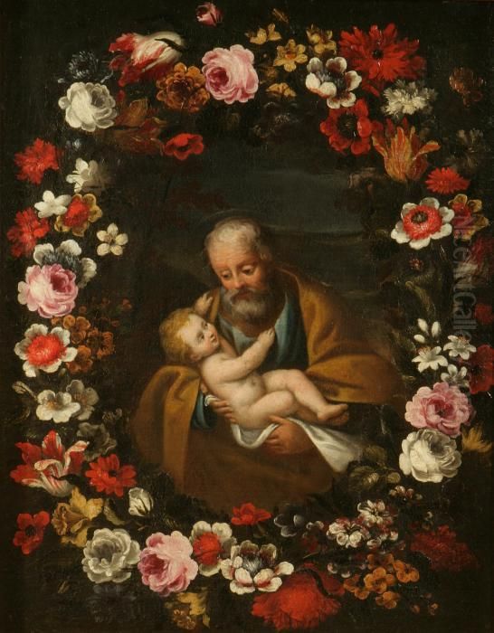 San Antonio Con Bambino In Una Ghirlanda Di Fiori Oil Painting by Pier Francesco Cittadini
