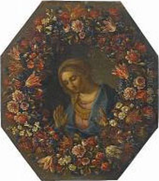 The Annunciation Within A Garland Of Flowers Oil Painting by Pier Francesco Cittadini