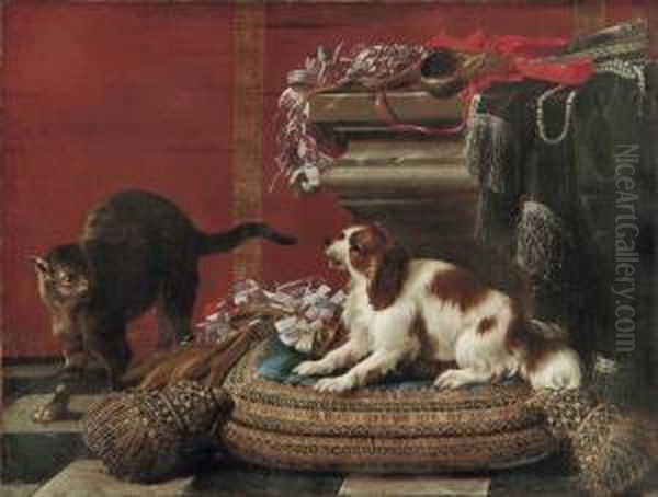 Cane E Gatto In Sontuoso Interno Oil Painting by Pier Francesco Cittadini
