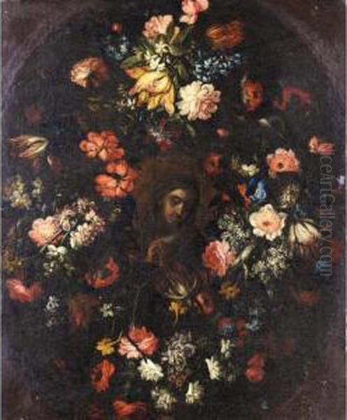The Madonna Surrounded By A Garland Of Flowers Oil Painting by Pier Francesco Cittadini