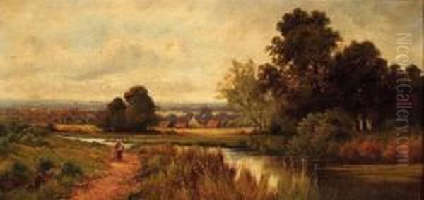 A Figure On A Path Beside A River Oil Painting by Octavius Thomas Clark
