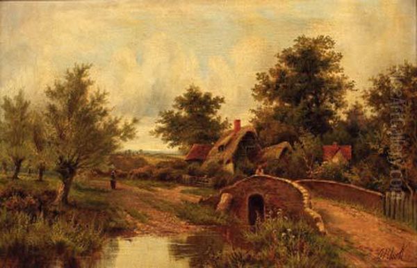 Figures On A Track Before A Cottage Oil Painting by Octavius Thomas Clark