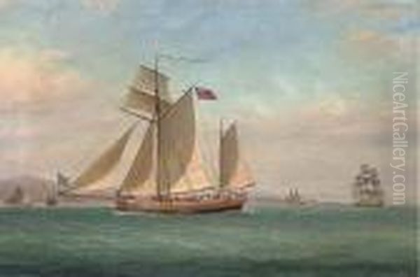 A Topsail Ketch On The Clyde Sailing Past The Clochlighthouse Oil Painting by William Clark Of Greenock