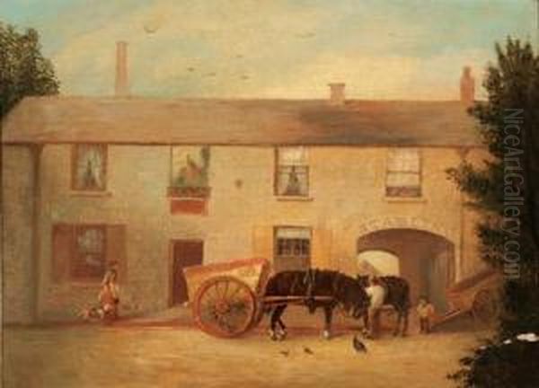 Outside The Stable Oil Painting by William Clark Of Greenock