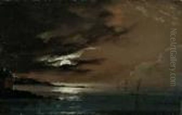 Zwei Ansichten Aus Suditalien. 
1. Blick Uber Das Meer Auf Den Monte Sant'angelo. 2. Kustenlandschaft Im
 Mondlicht. Oil Painting by Johan Christian Clausen Dahl