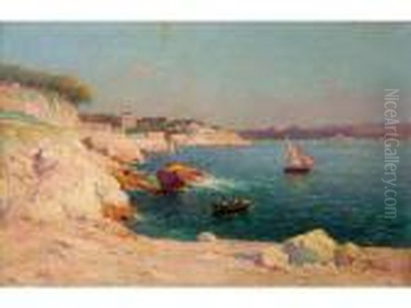 Marseille, La Corniche Avec La Reserve. Oil Painting by Justin Jules Claverie