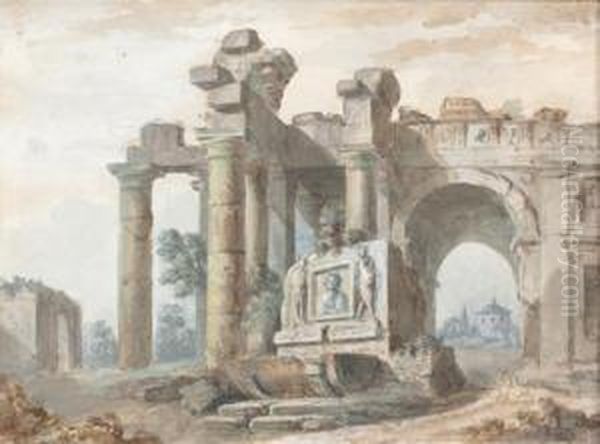 Paysage Aux Ruines Antiques Oil Painting by Charles Louis Clerisseau