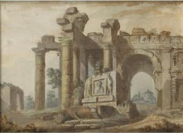 Ruines Romaines [charles Louis 
Clerisseau ; Roman Ruins ; Pen And Brown Ink, Gouache, Watercolour] Oil Painting by Charles Louis Clerisseau