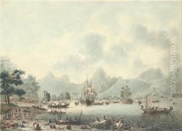 Views In The South Seas: A View 
Of Huaheine; A View In Moorea; A View In Matavai Bay; And A View Of 
Owijhee, By F. Jukes Oil Painting by John the Younger Cleveley