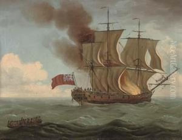 The 
Luxborough Galley 
 On Fire Oil Painting by John the Younger Cleveley
