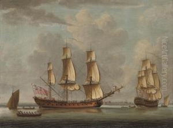 English Men-o'war Leaving Their Anchorage Off Sheerness Oil Painting by John the Younger Cleveley