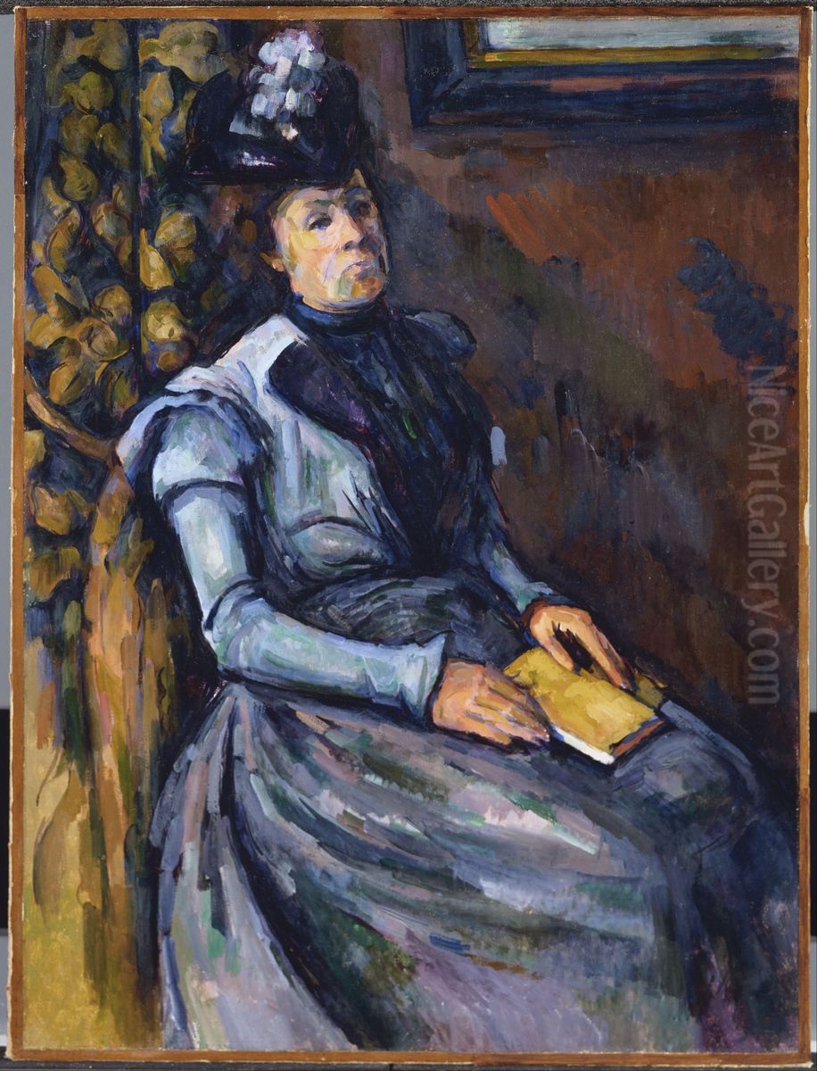 Seated Woman In Blue Oil Painting by Paul Cezanne