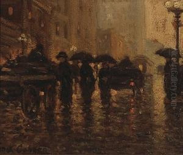 Rainy City Street Oil Painting by Frank Coburn