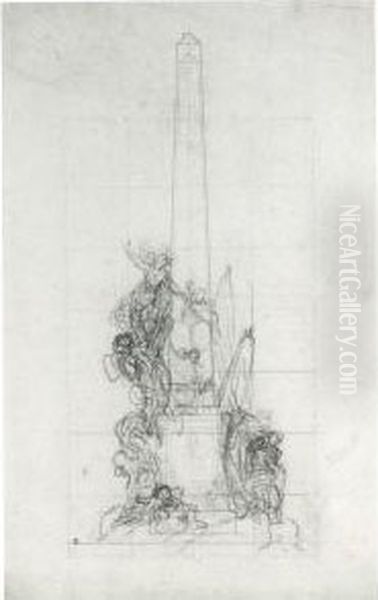 A Group Of Seven Drawings: A, B,
 C: Designs For A Monumentalobelisk And D, E, F, G: Four Studies For 
Book Illustrations Oil Painting by Charles-Nicolas I Cochin