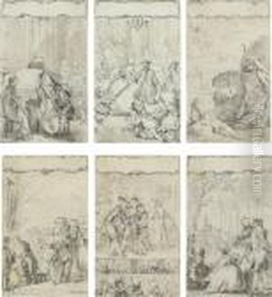 Suite De Six Dessins 
Representant Des Scenes Galantes, Des Acteurs De Theatre Ou Des 
Mucisiens Oil Painting by Charles-Nicolas I Cochin