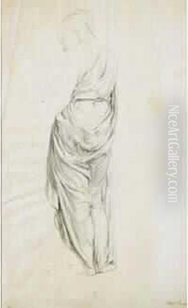 Figure Feminine Tournee Vers La Gauche Et Vue De Dos, Etude Pour La
 Naissance De Louis Xv Oil Painting by Charles-Nicolas I Cochin