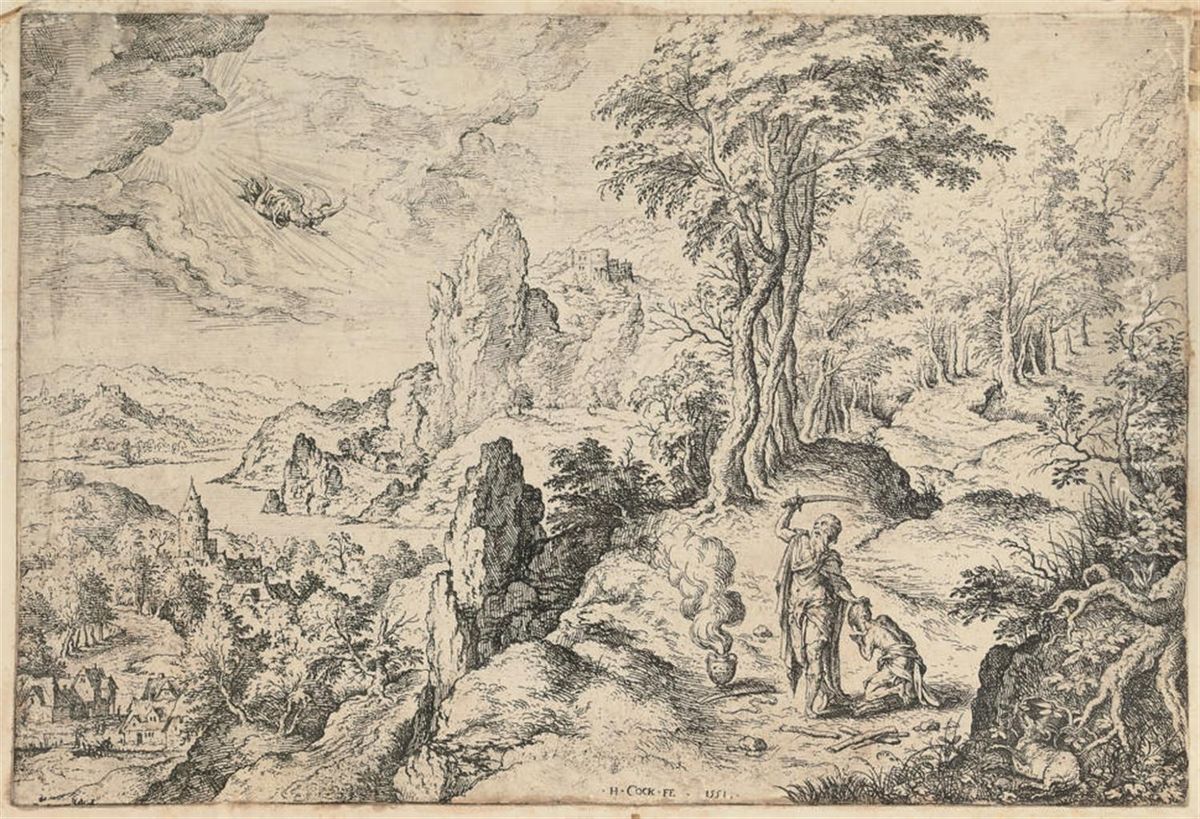 Landscape With Abraham's Sacrifice Oil Painting by Hieronymus Cock