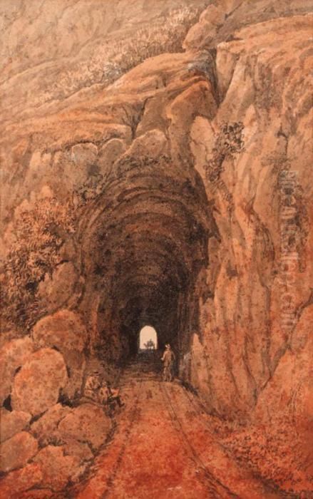 A Figure At The Entrance To A Mountain Tunnel Oil Painting by Cockburn, James Pattison
