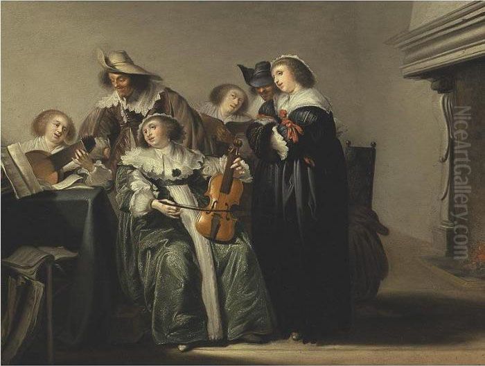A Musical Company Oil Painting by Pieter Codde