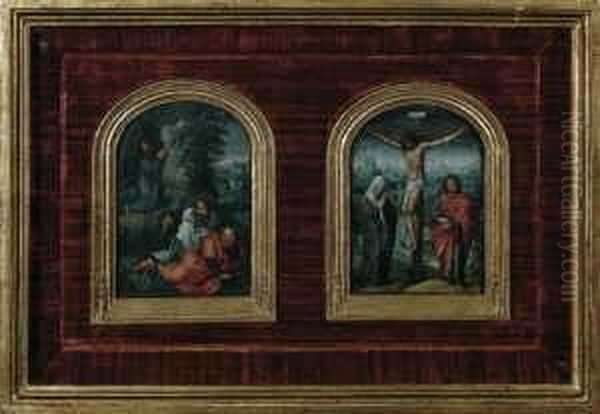 Zwei Gemalde (diptychon). 1. 
Christus Und Die Schlafenden Junger Am Olberg. 2. Die Kreuzigung 
Christi. Oil Painting by Marcellus Coffermans