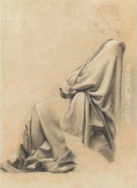 Drapery Study For A Seated 
Angel, Study For The Chapel Of The Virgin, Church Of La Madeleine Au 
Sepulchre, Paris Oil Painting by Leon Cogniet