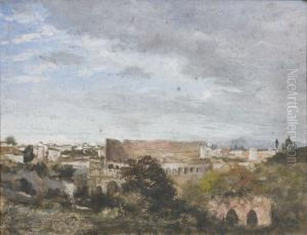 Vue Du Colisee Prise Du Palatin, Rome Oil Painting by Jules Louis Phillipe Coignet