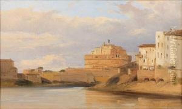 Vue Du Chateau Saint Ange Sur Le Tibre
 Papier Maroufle Sur Toile Oil Painting by Jules Louis Phillipe Coignet