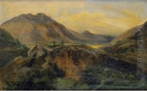 Bagneres De Luchon, Pyrenees 
[jules-louis-philippe Coignet, View Of Bagneres De Luchon, Pyrenees; Oil
 On Canvas, Located And Dated Bagneres De Luchon 1833.] Oil Painting by Jules Louis Phillipe Coignet